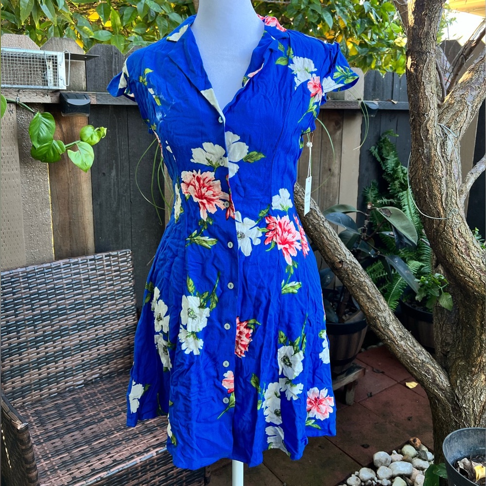Blue floral button down dress